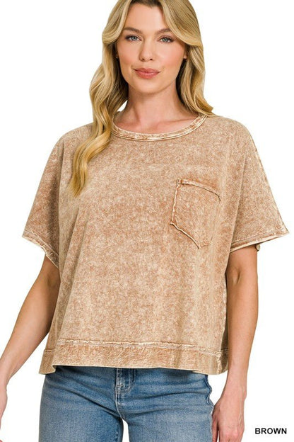 Halo Washed Oversized Top in Brown - ivyandlavyboutique Zenana