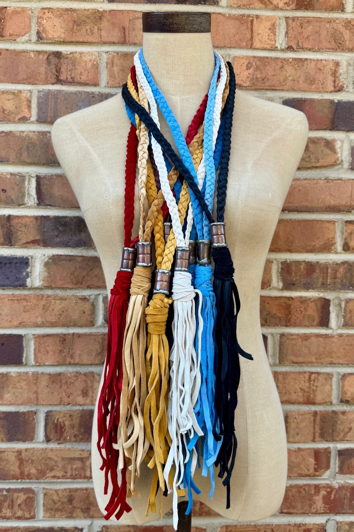 Hamsa Hand Boho Braided Leather Tassel Necklace - ivyandlavyboutique Art by Amy