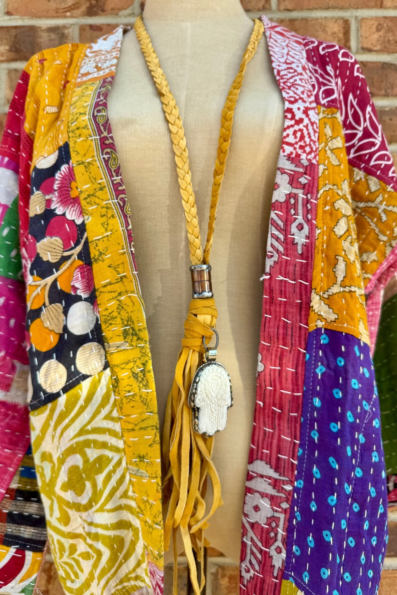 Hamsa Hand Boho Braided Leather Tassel Necklace - ivyandlavyboutique Art by Amy
