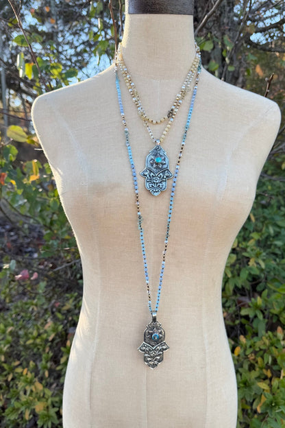 Hamsa Hand Long Necklace - ivyandlavyboutique ivyandlavyboutique