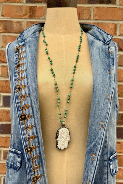 Hamsa Hand Necklace on Knotted Gemstone Chain - ivyandlavyboutique ivyandlavyboutique