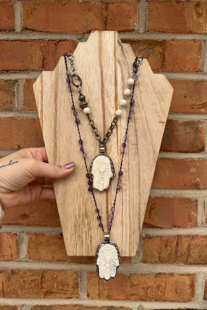 Hamsa Hand Statement Handmade Necklace - ivyandlavyboutique ivyandlavyboutique