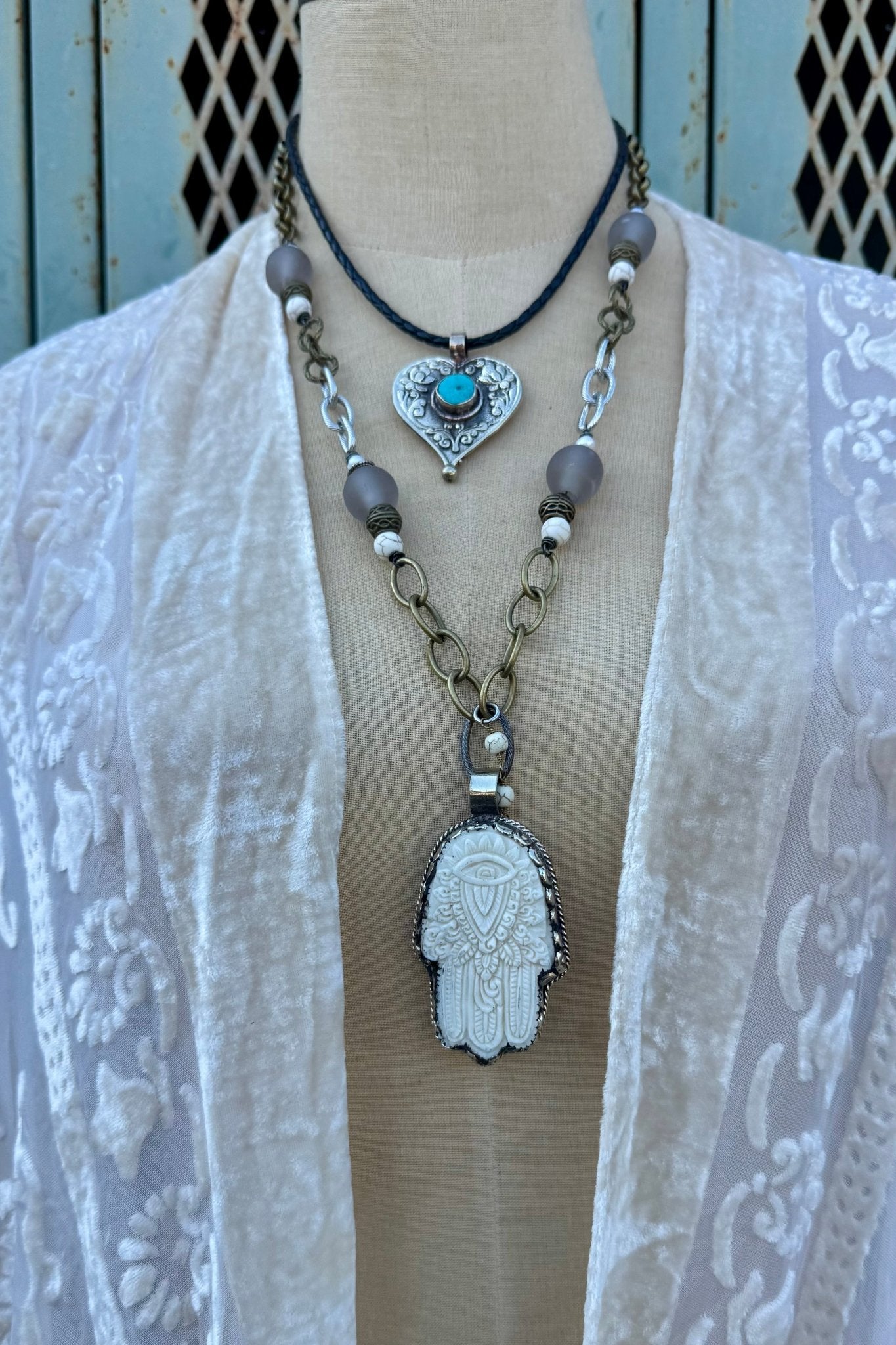 Hamsa Hand Statement Necklace - ivyandlavyboutique ivyandlavyboutique