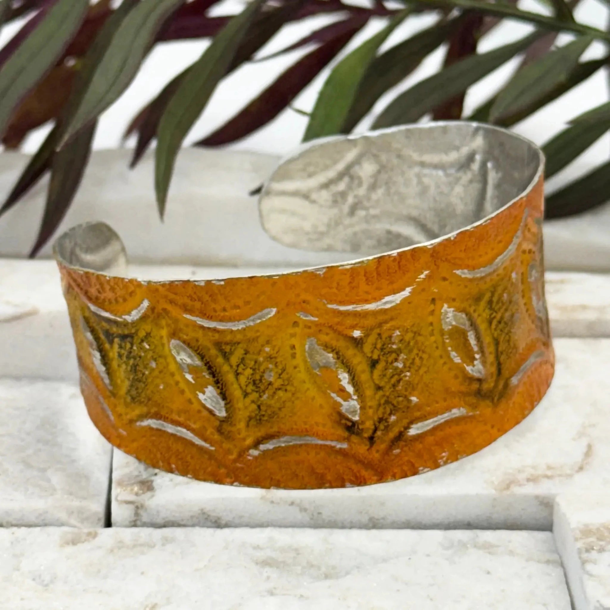 Hand Crafted Silver Patina Cuff in Orange - ivyandlavyboutique Anju Jewelry