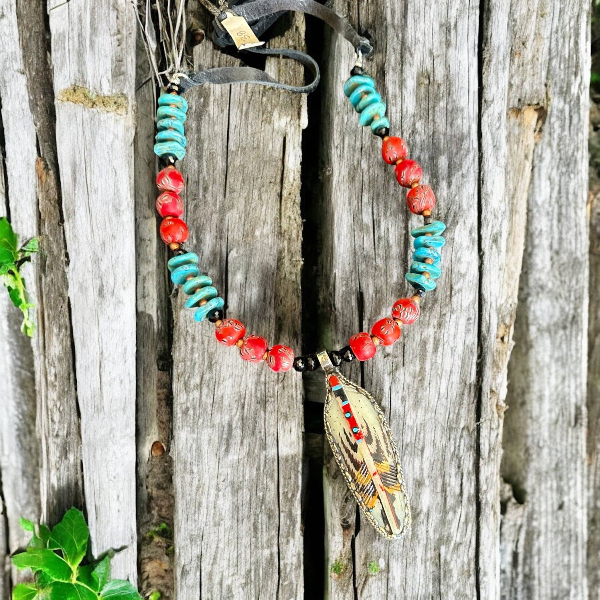 Hand Painted Bone Feather Necklace - ivyandlavyboutique A Rare Bird Shop