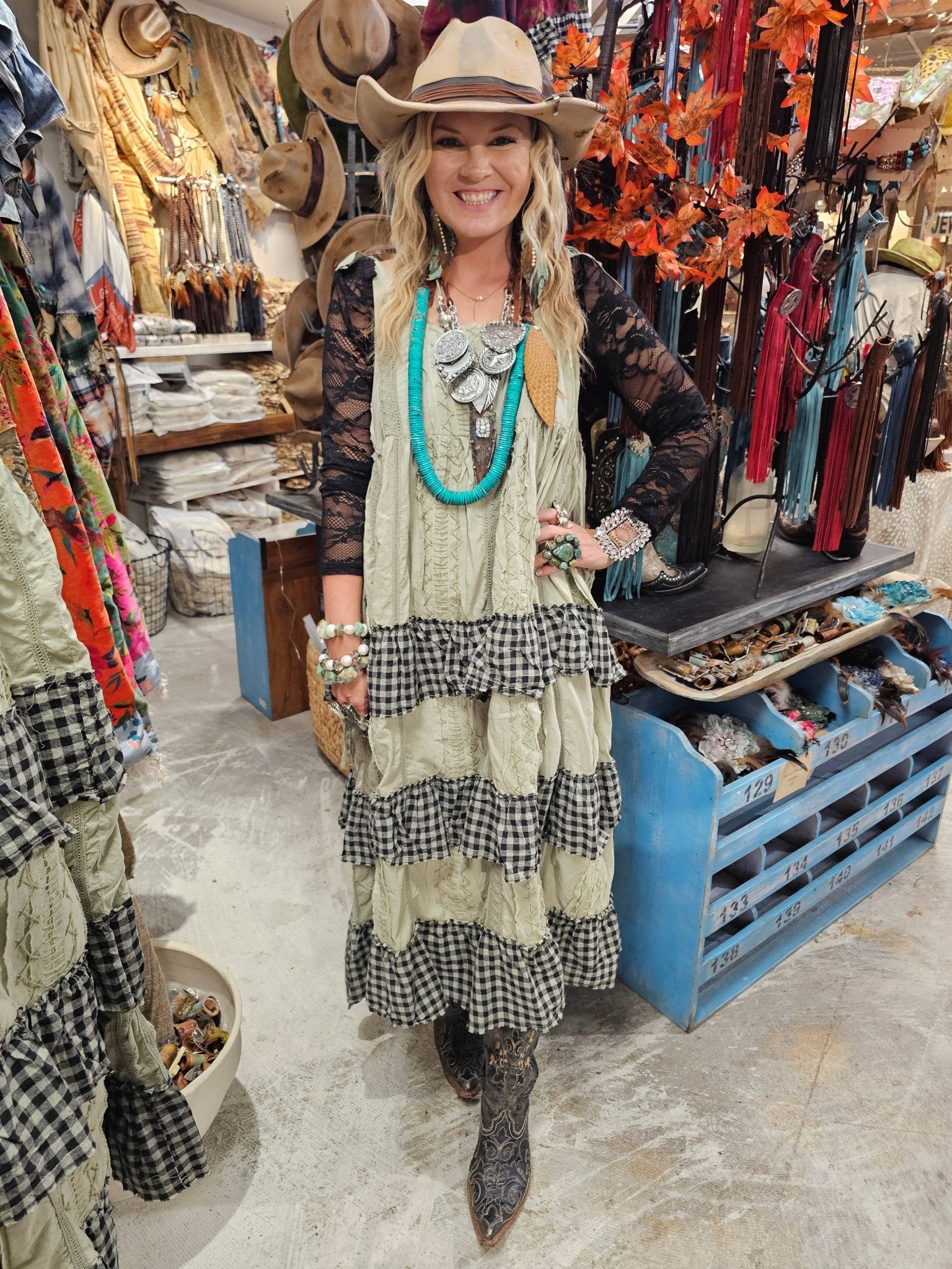 Hand Stitched Check Dress - ivyandlavyboutique A Rare Bird Shop