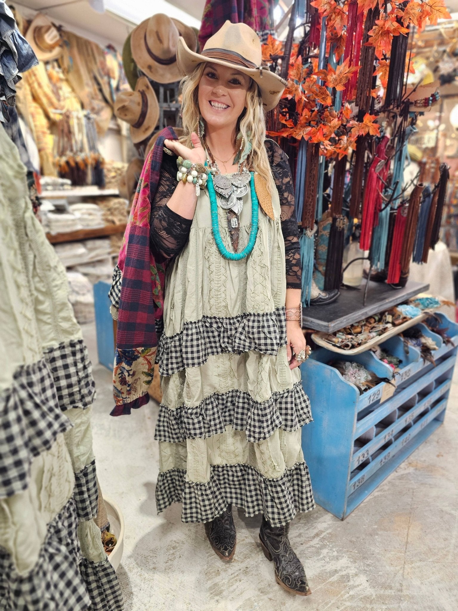 Hand Stitched Check Dress - ivyandlavyboutique A Rare Bird Shop