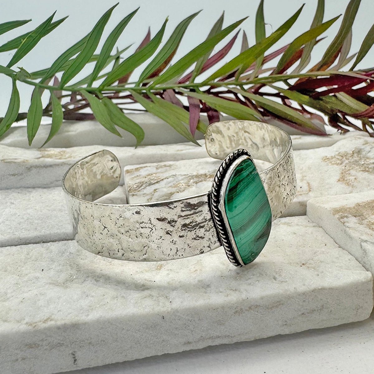 Handcrafted Kashi Semiprecious Stone Cuff - Malachite - ivyandlavyboutique Anju Jewelry