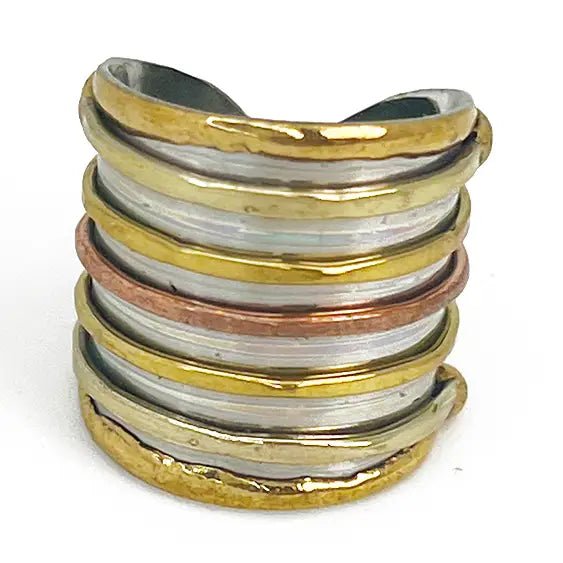 Handcrafted Mixed Metal Stacked Ring - Wide Band - ivyandlavyboutique Anju Jewelry