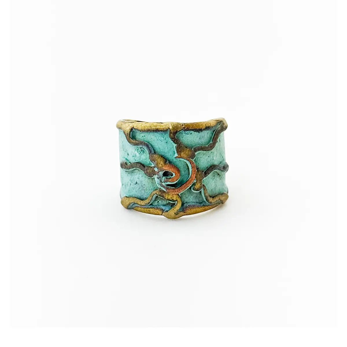 Handcrafted Verdigris River Swirl Brass Patina Ring - ivyandlavyboutique Anju Jewelry