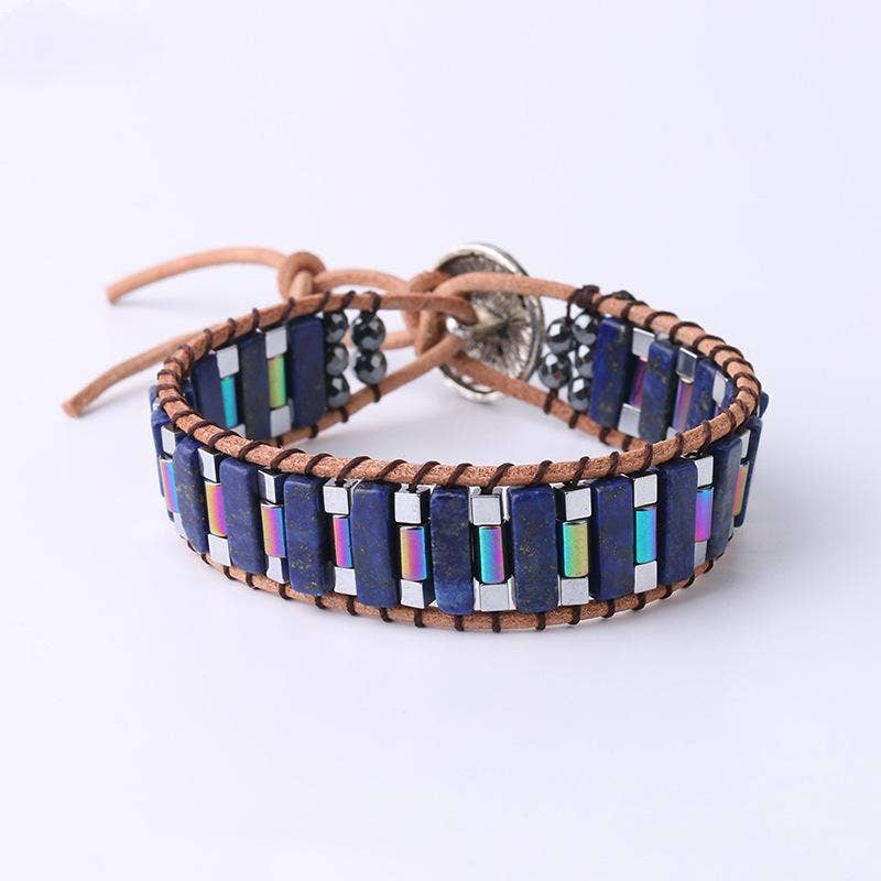 Handmade Cuboid Natural Stone Beaded Woven Bracelet - CS: Green Aventurine - ivyandlavyboutique Mio Queena