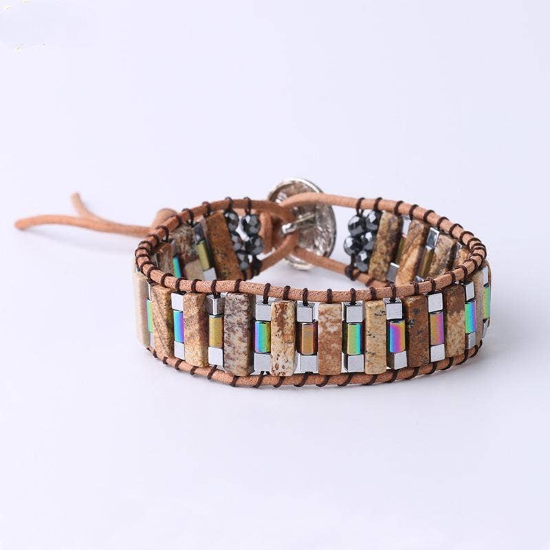 Handmade Cuboid Natural Stone Beaded Woven Bracelet - CS: Green Aventurine - ivyandlavyboutique Mio Queena