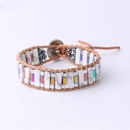 Handmade Cuboid Natural Stone Beaded Woven Bracelet - CS: Green Aventurine - ivyandlavyboutique Mio Queena