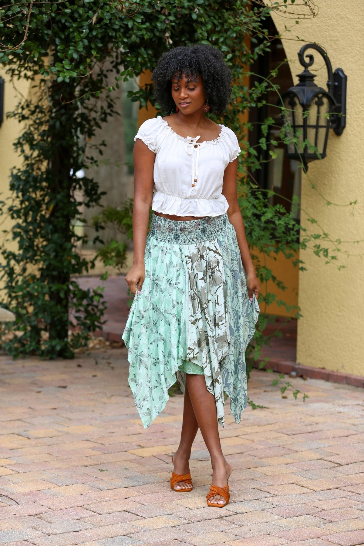 Hankerchief Hem Skirt: Mint Meadow Patchwork - ivyandlavyboutique Sacred Threads