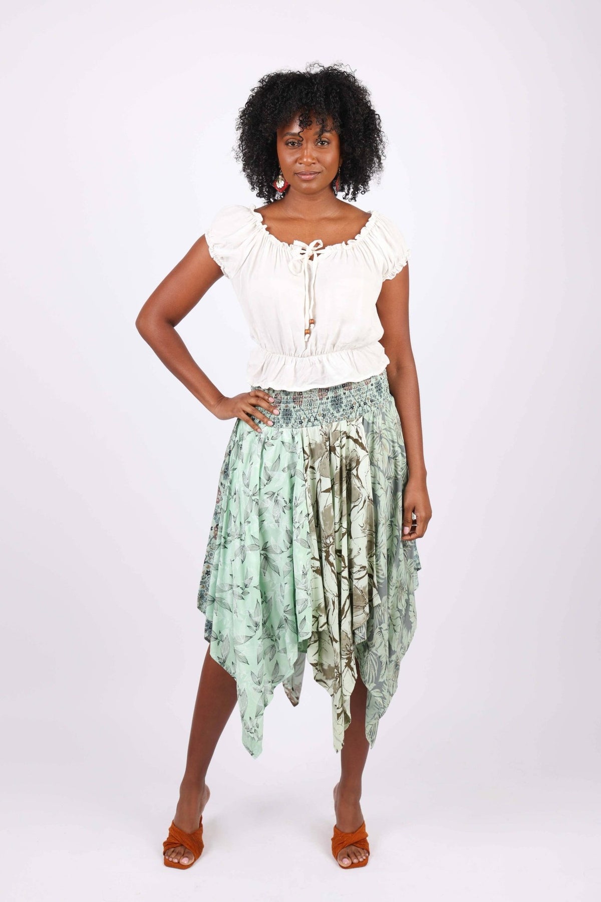 Hankerchief Hem Skirt: Mint Meadow Patchwork - ivyandlavyboutique Sacred Threads