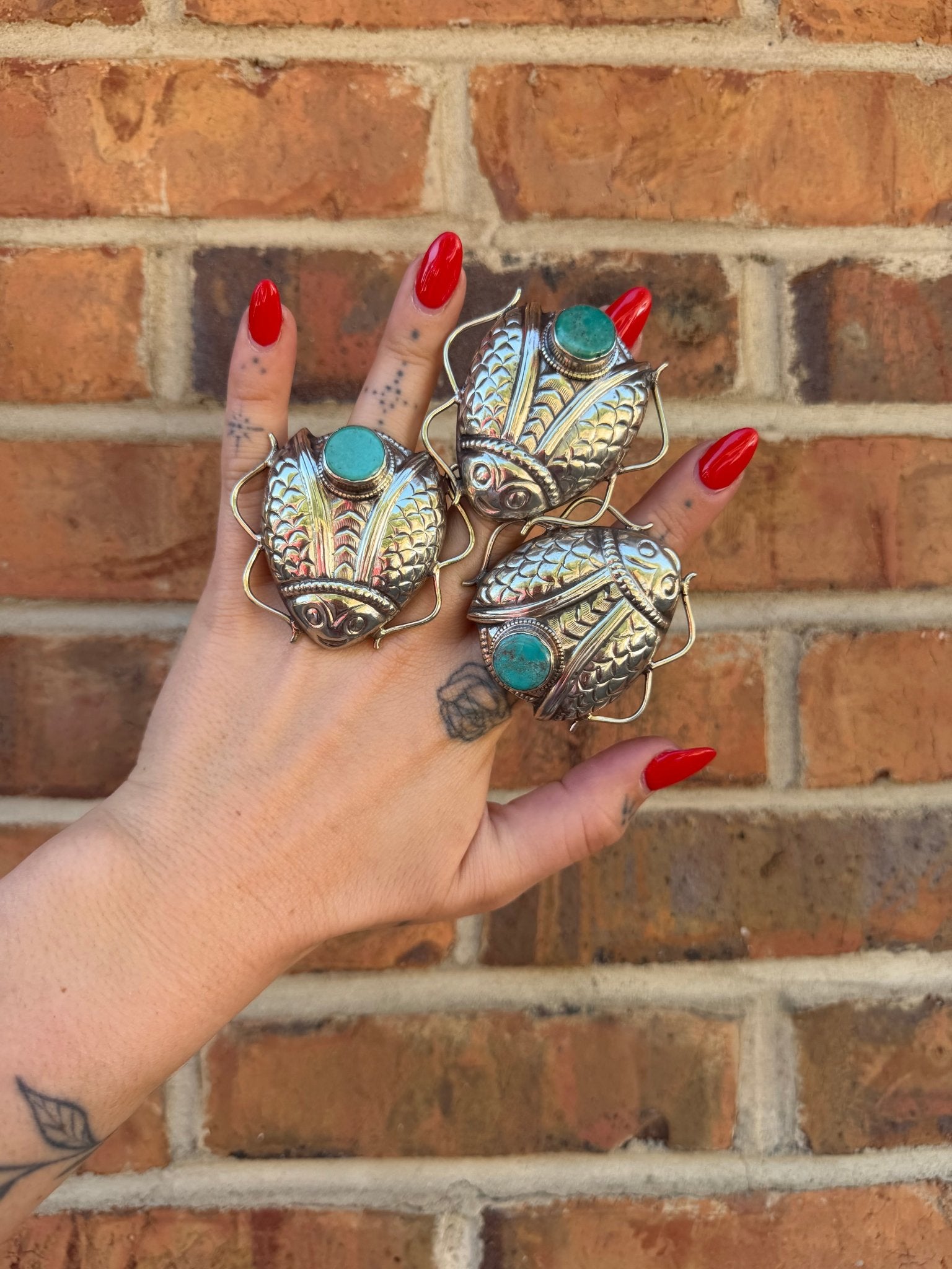 Happy Beatle Bug Ring w/ Turquoise - ivyandlavyboutique ivyandlavyboutique