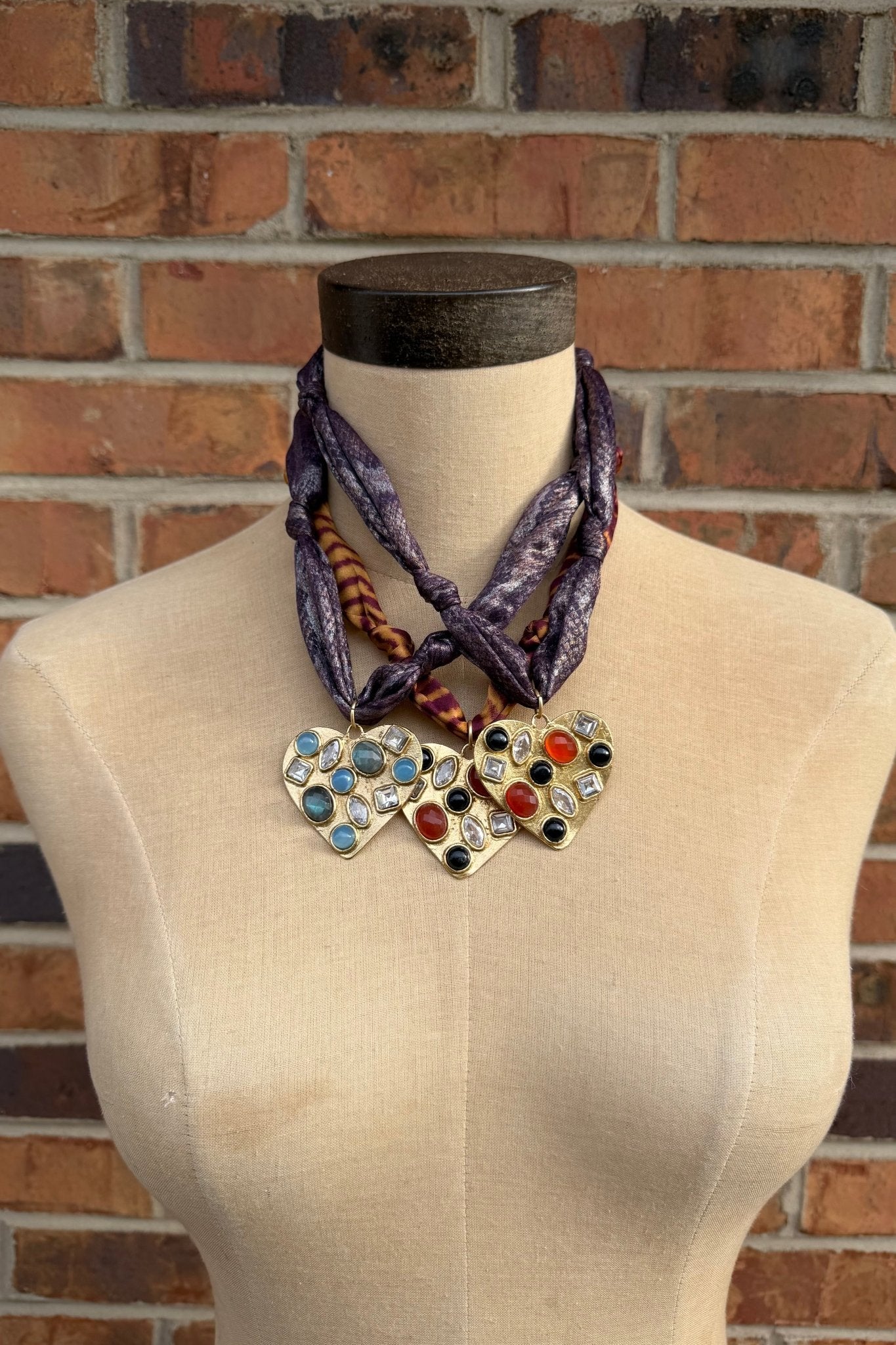 Heart for You Gemstone Pendant Fabric Choker - ivyandlavyboutique ivyandlavyboutique