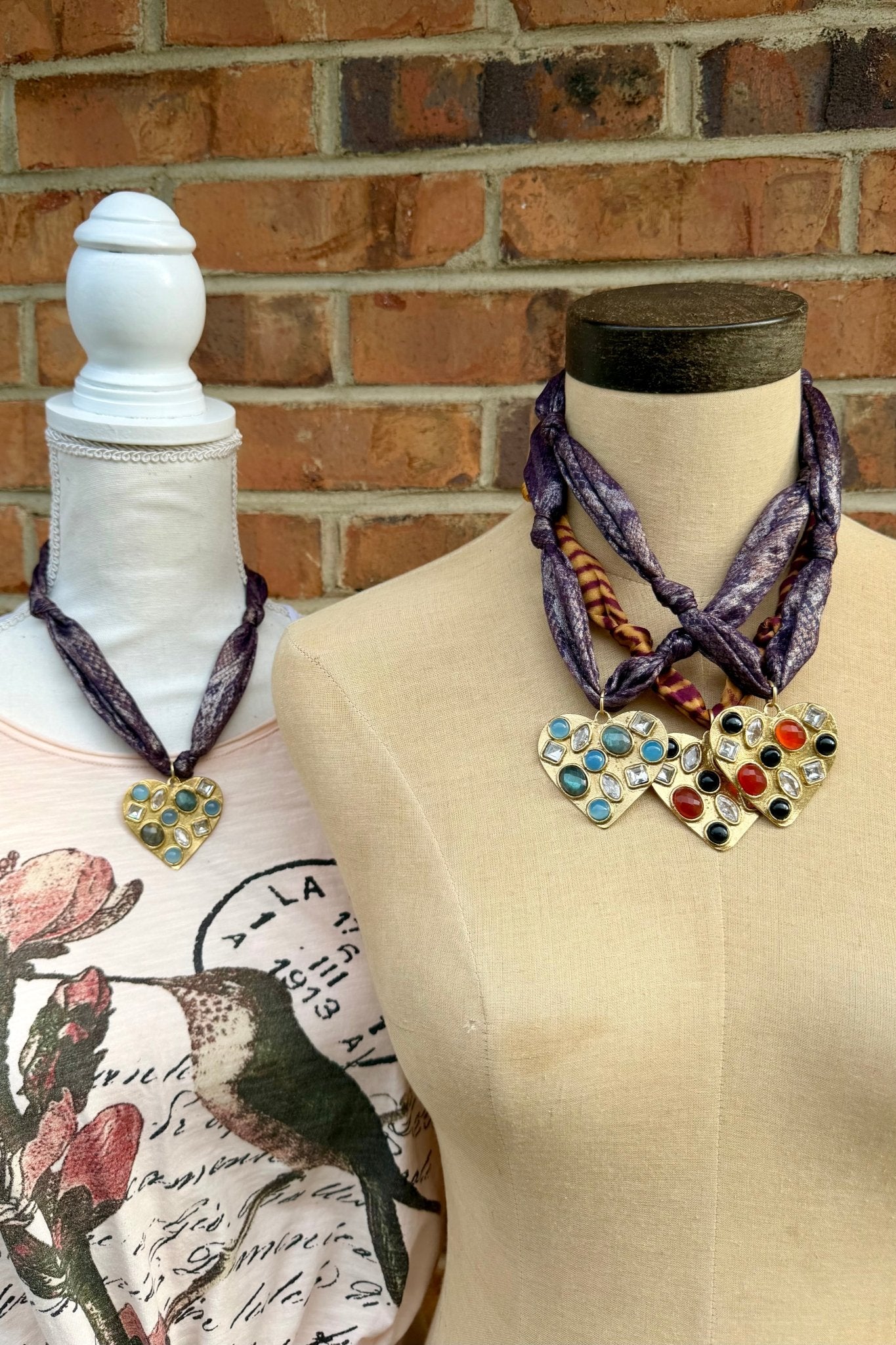 Heart for You Gemstone Pendant Fabric Choker - ivyandlavyboutique ivyandlavyboutique