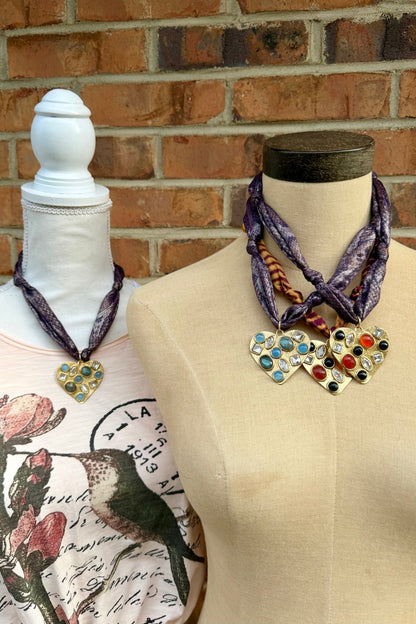 Heart for You Gemstone Pendant Fabric Choker - ivyandlavyboutique ivyandlavyboutique