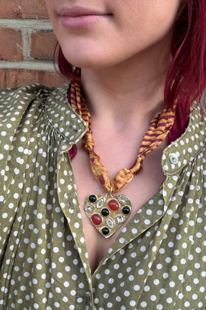 Heart for You Gemstone Pendant Fabric Choker - ivyandlavyboutique ivyandlavyboutique