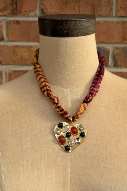 Heart for You Gemstone Pendant Fabric Choker - ivyandlavyboutique ivyandlavyboutique