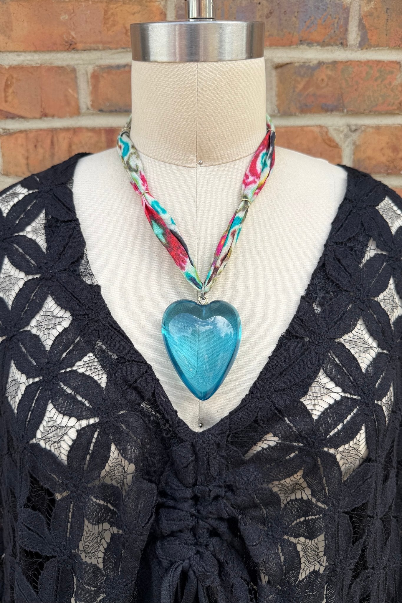 Heart Of Glass in Blue Fabric Necklace - ivyandlavyboutique ivyandlavyboutique