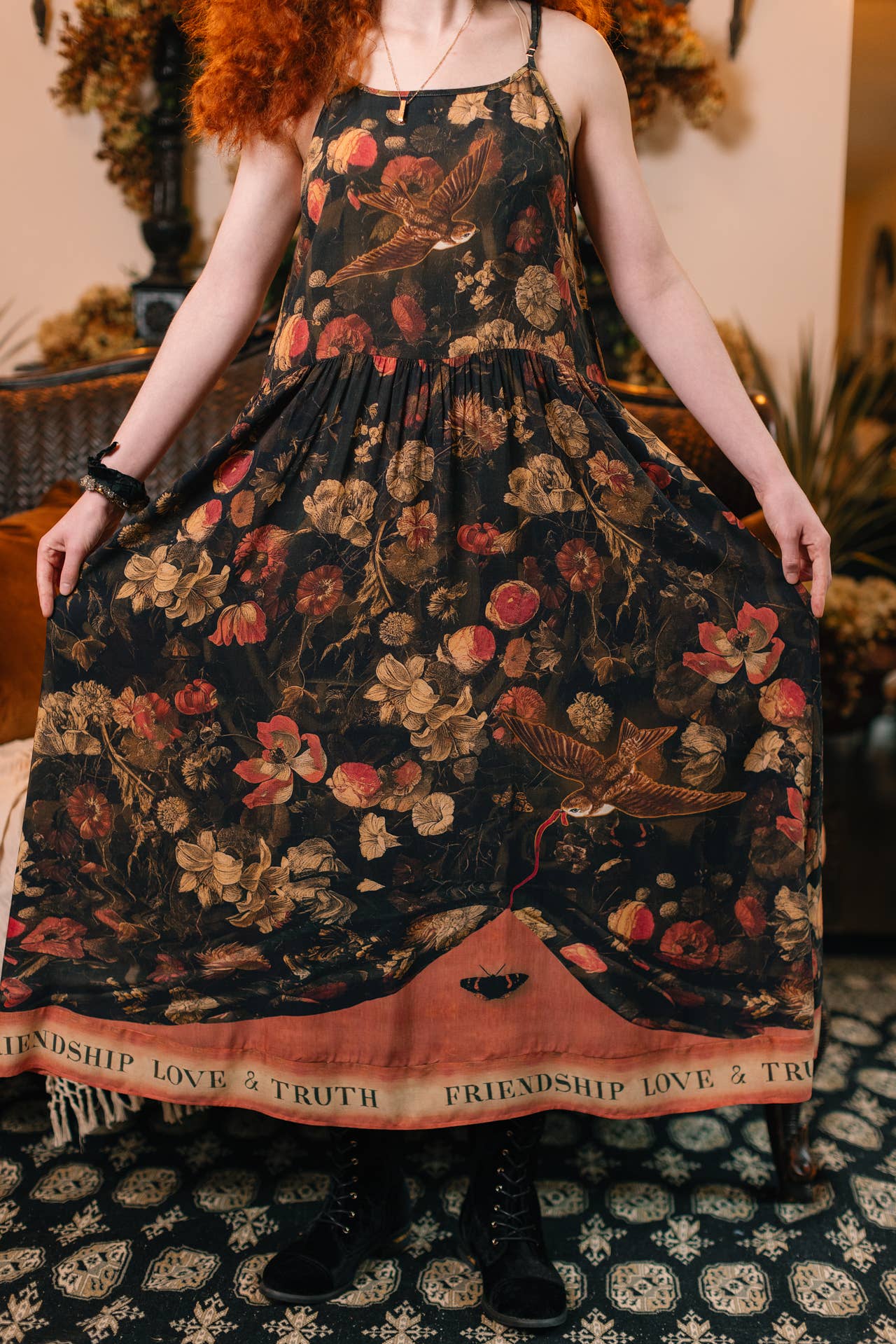 Heart of Gold Bohéme Long Maxi Slip Dress w/ Sacred Heart - ivyandlavyboutique Market of Stars (USA)