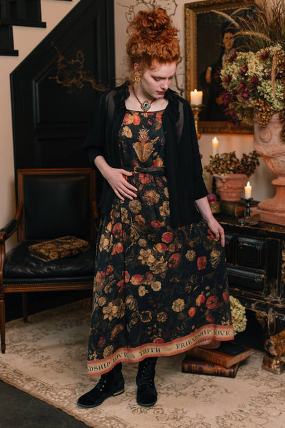 Heart of Gold Bohéme Long Maxi Slip Dress w/ Sacred Heart - ivyandlavyboutique Market of Stars (USA)