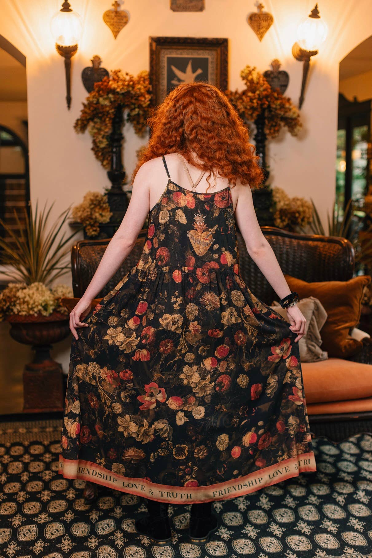 Heart of Gold Bohéme Long Maxi Slip Dress w/ Sacred Heart - ivyandlavyboutique Market of Stars (USA)