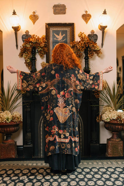Heart of Gold Opera Duster Kimono Robe w/ Sacred Heart - ivyandlavyboutique Market of Stars (USA)