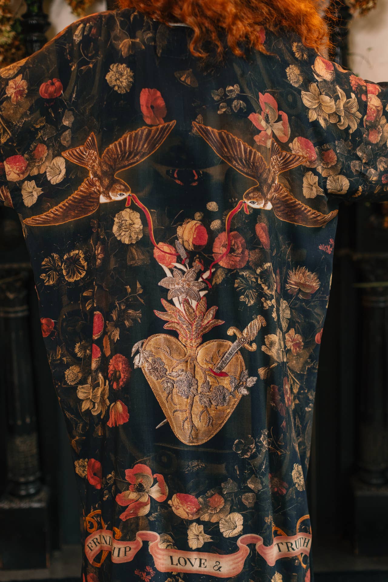Heart of Gold Opera Duster Kimono Robe w/ Sacred Heart - ivyandlavyboutique Market of Stars (USA)