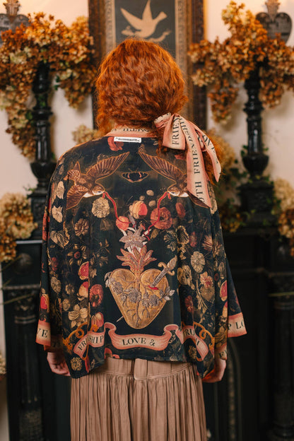 Heart of Gold Pixie Duster Crop Kimono w/ Sacred Heart - ivyandlavyboutique Market of Stars (USA)