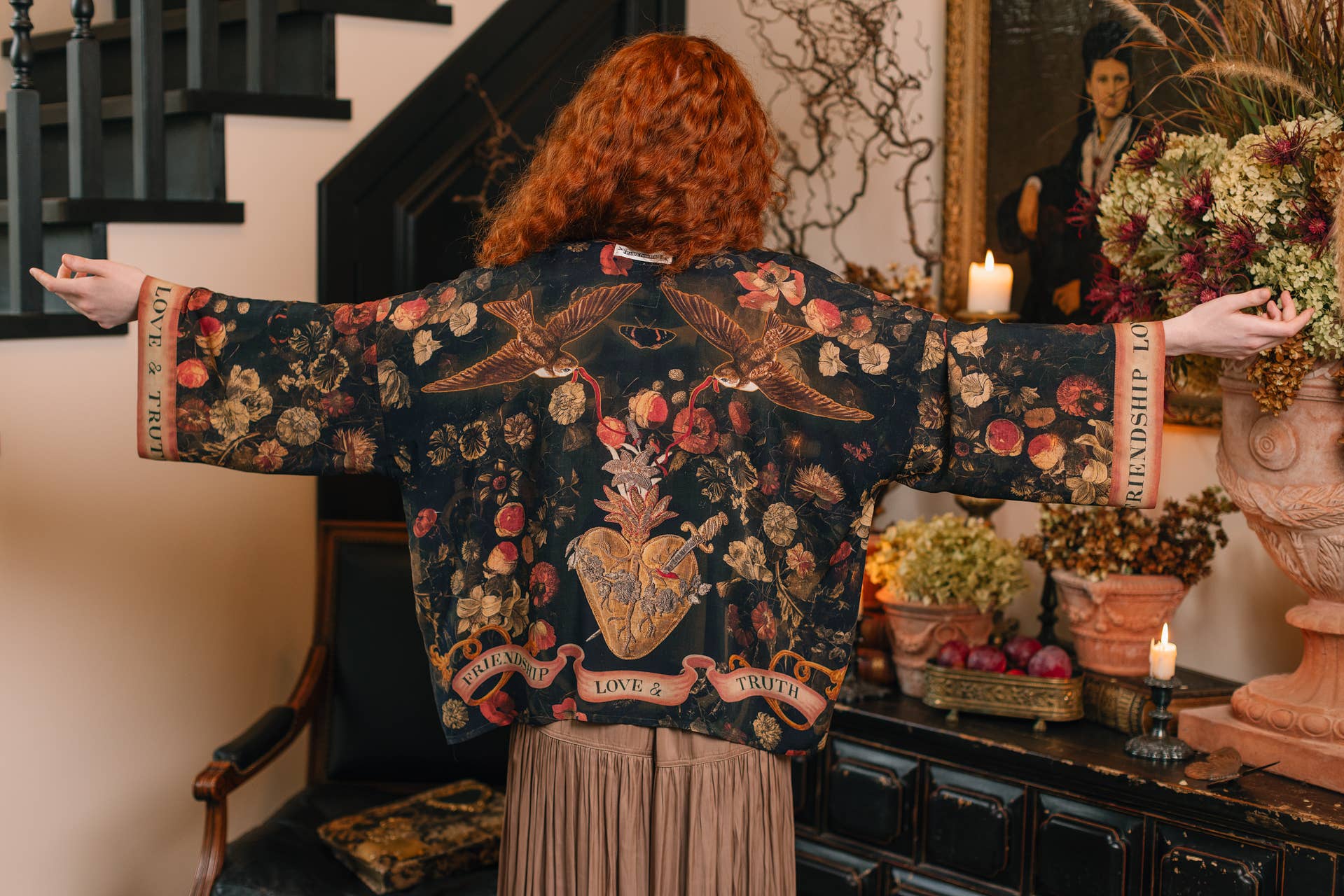 Heart of Gold Pixie Duster Crop Kimono w/ Sacred Heart - ivyandlavyboutique Market of Stars (USA)