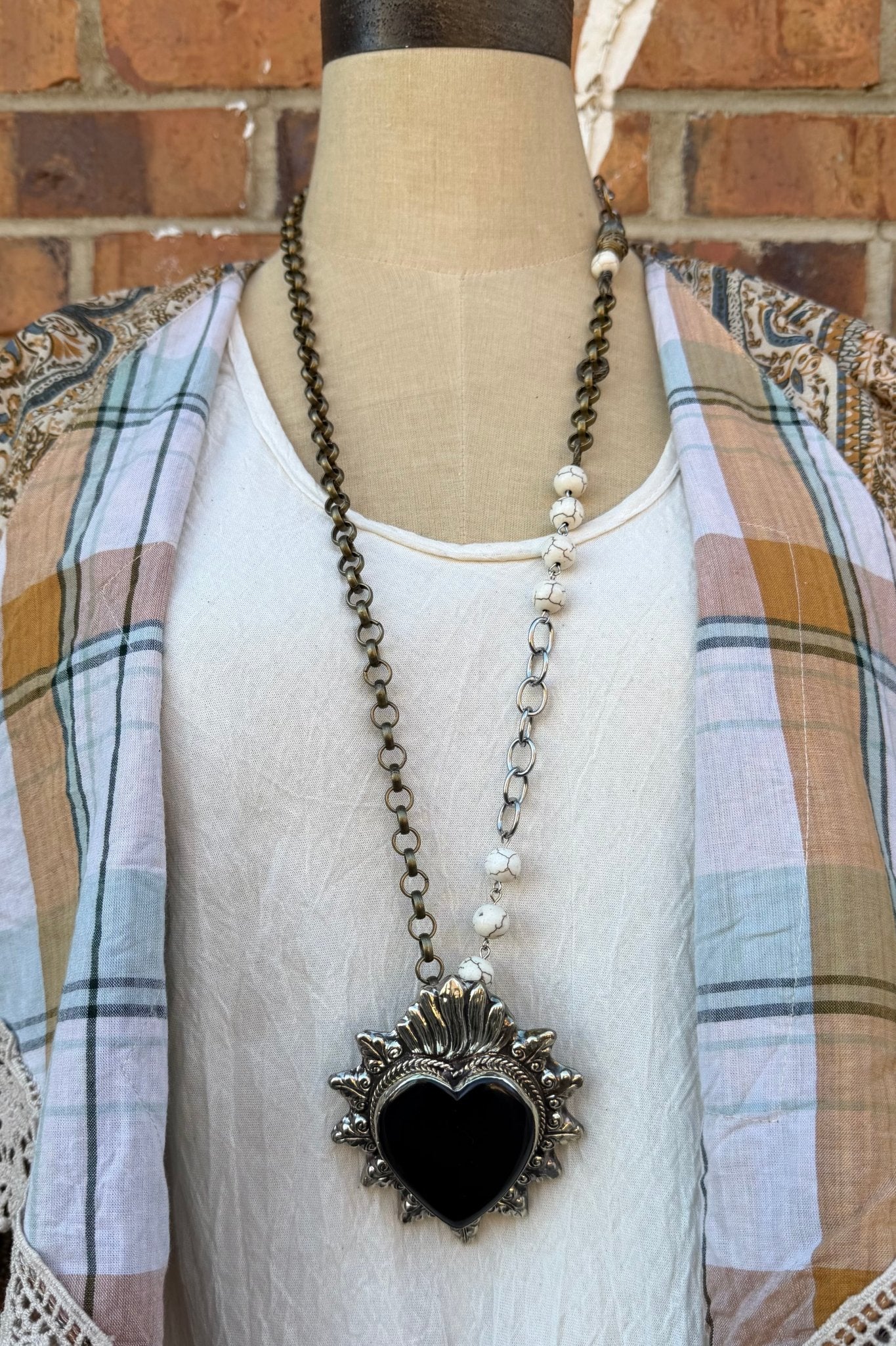 Heart on Fire Black Statement Handmade Necklace - ivyandlavyboutique ivyandlavyboutique