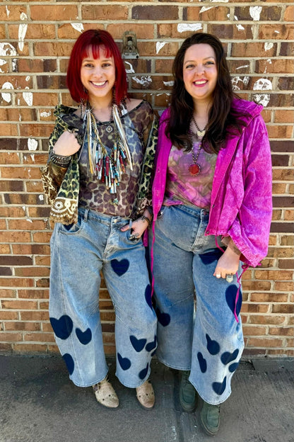 Hearts Barrel Painted Star Jeans - ivyandlavyboutique Blue Velvet