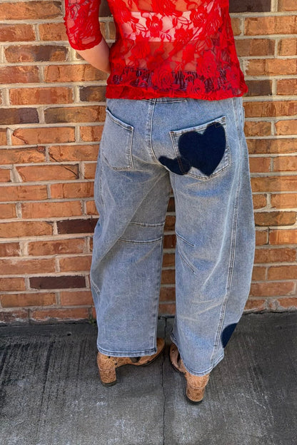 Hearts Barrel Painted Star Jeans - ivyandlavyboutique Blue Velvet