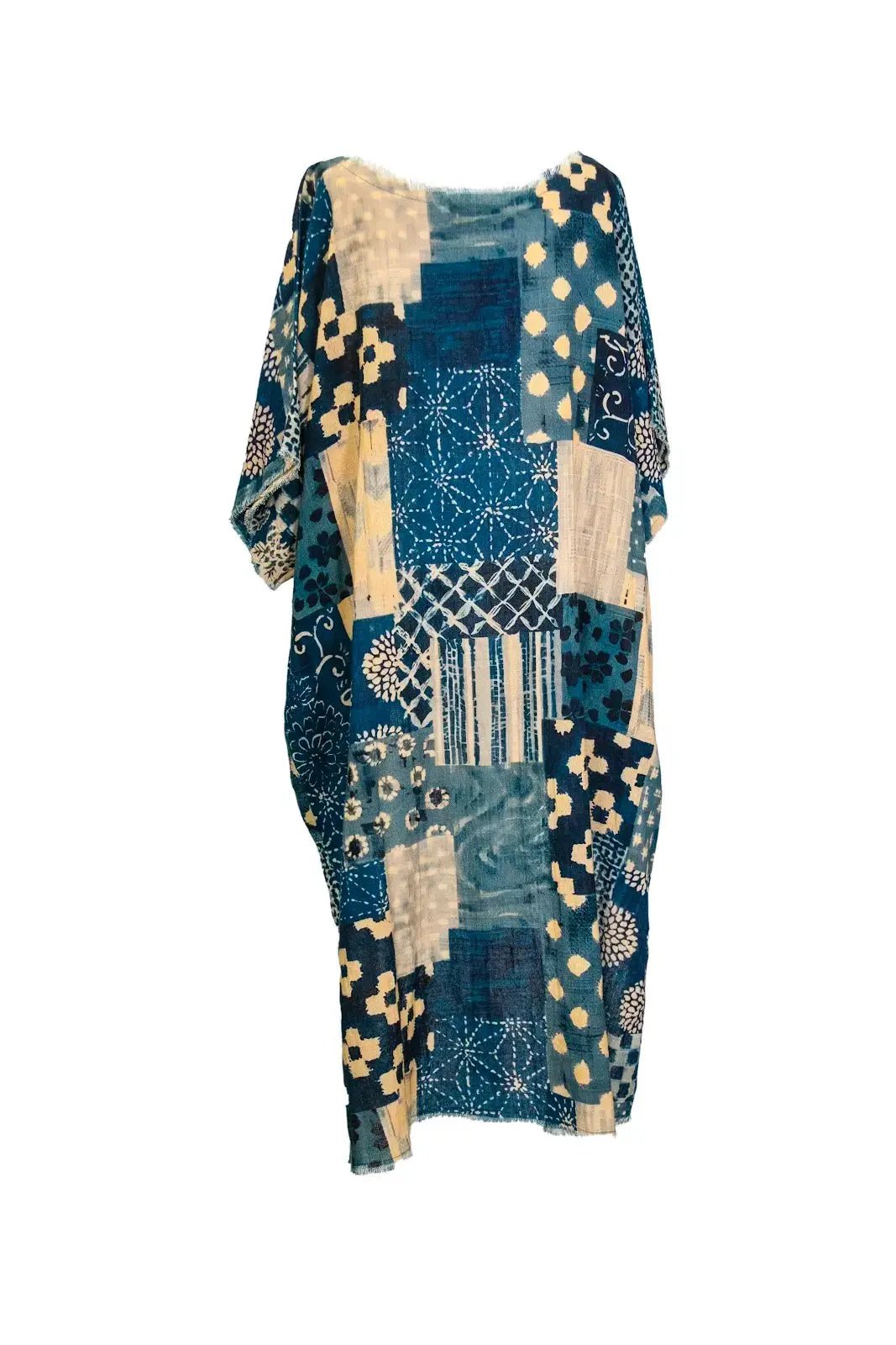 Hi - Lo Tunic with Navy Patchwork Print & Star Detail - ivyandlavyboutique LeParisPetit by I Love Linen