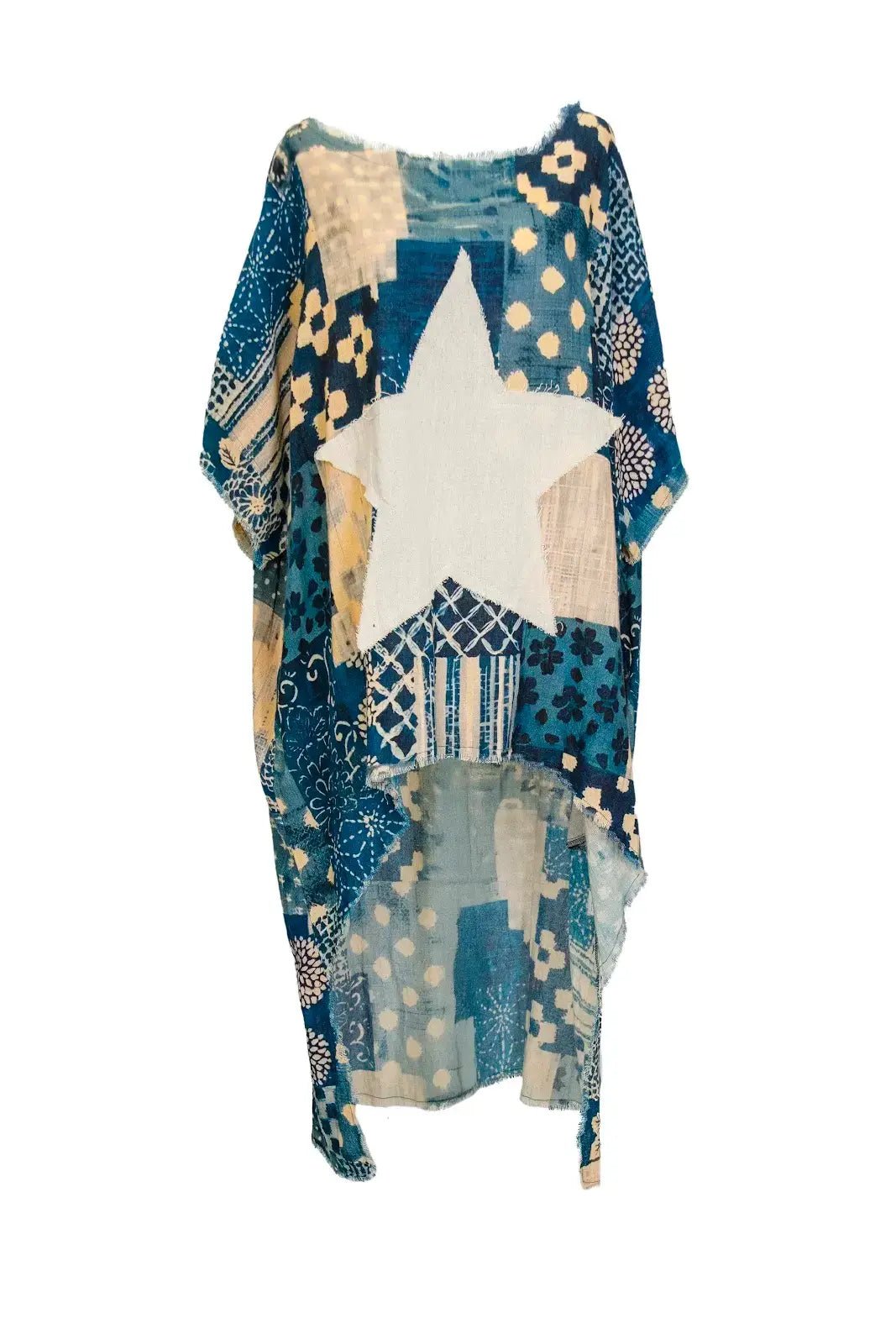 Hi - Lo Tunic with Navy Patchwork Print & Star Detail - ivyandlavyboutique LeParisPetit by I Love Linen