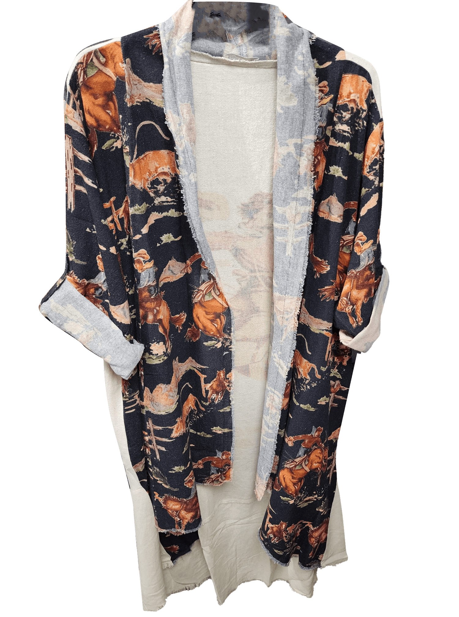 Hi - Lo with Western Theme Cardigan - ivyandlavyboutique LeParisPetit by I Love Linen