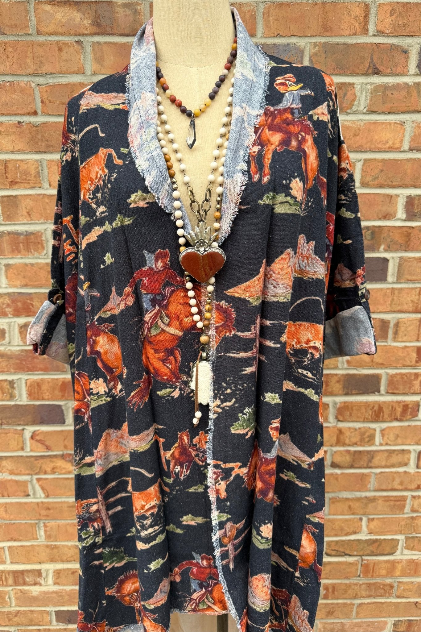 Hi - Lo with Western Theme Cardigan - ivyandlavyboutique LeParisPetit by I Love Linen