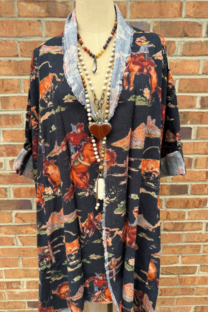 Hi - Lo with Western Theme Cardigan - ivyandlavyboutique LeParisPetit by I Love Linen