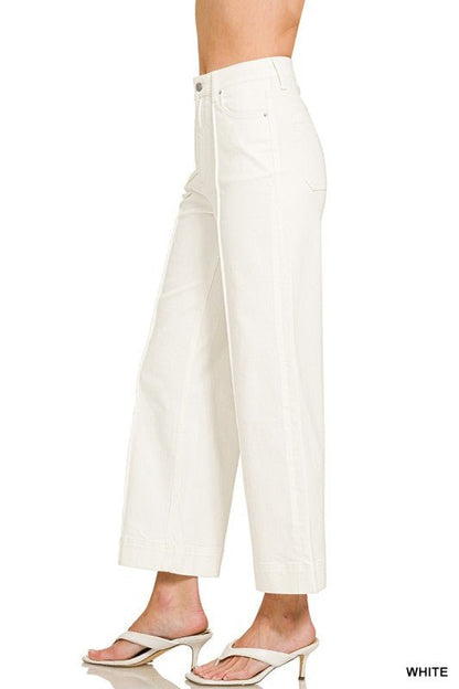 High Rise Wide Leg Pintuck Pants in White - ivyandlavyboutique Zenana