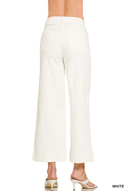 High Rise Wide Leg Pintuck Pants in White - ivyandlavyboutique Zenana