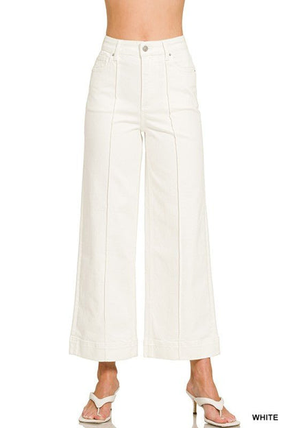 High Rise Wide Leg Pintuck Pants in White - ivyandlavyboutique Zenana