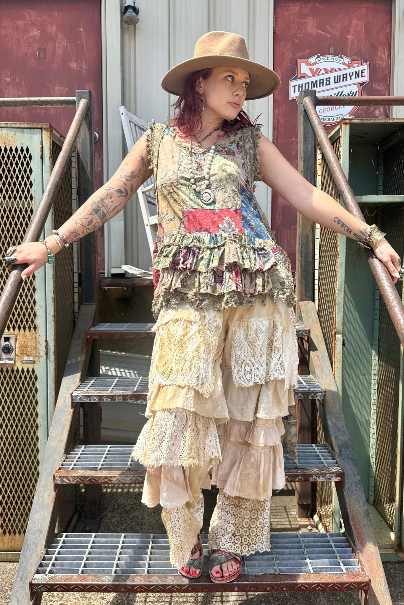 Hippie Vintage Lace Pant Tea Stain - ivyandlavyboutique A Rare Bird Shop