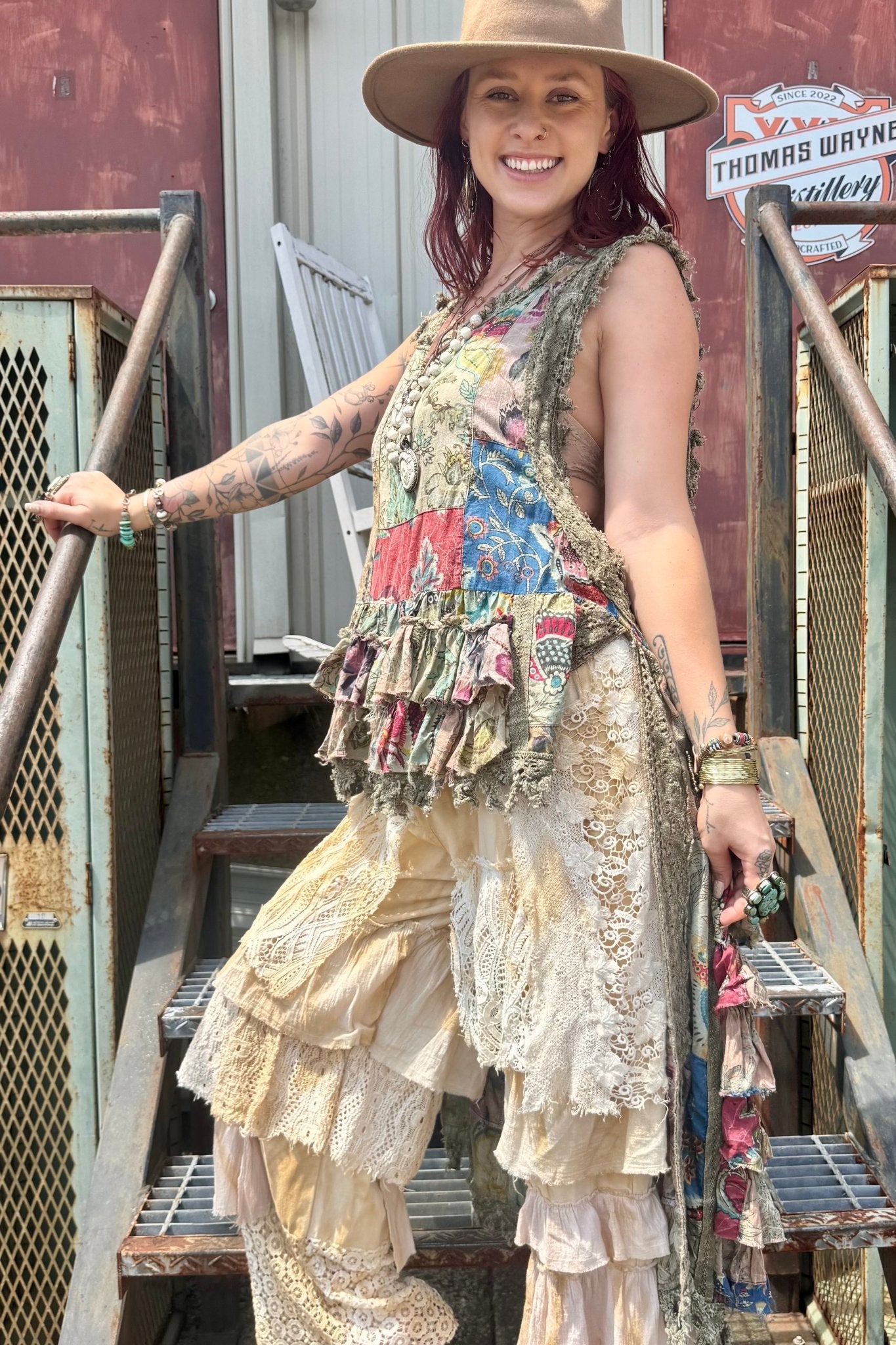 Hippie Vintage Lace Pant Tea Stain - ivyandlavyboutique A Rare Bird Shop