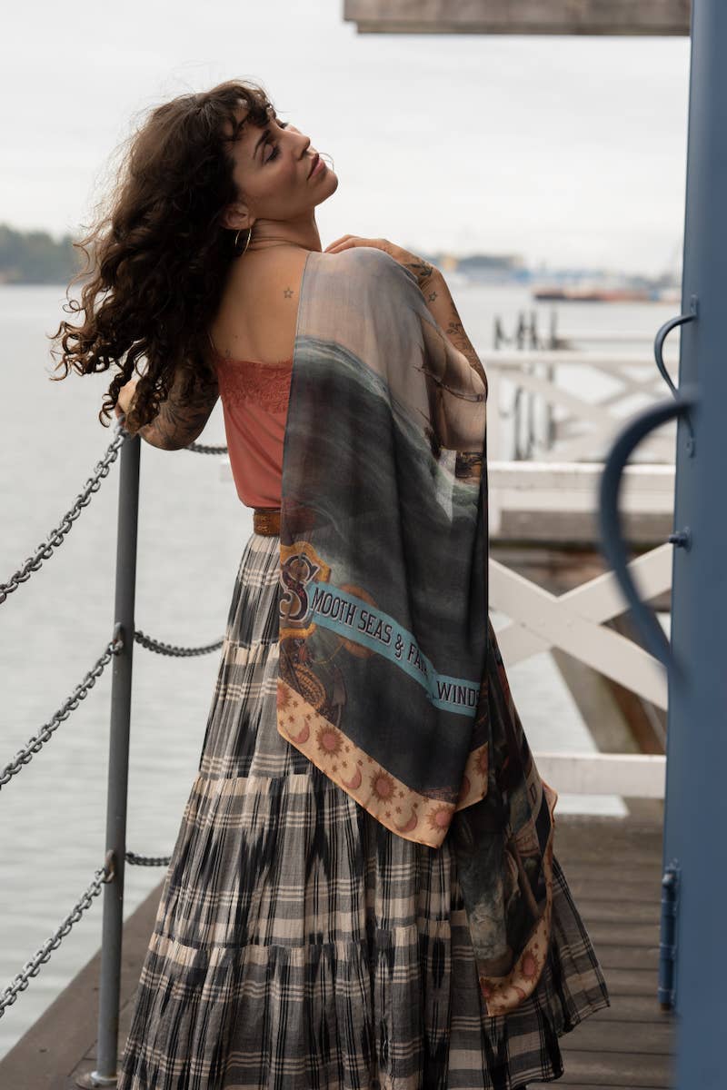Hold Fast Scarf with Boat, Sun, Moon & Rainbow - ivyandlavyboutique Market of Stars