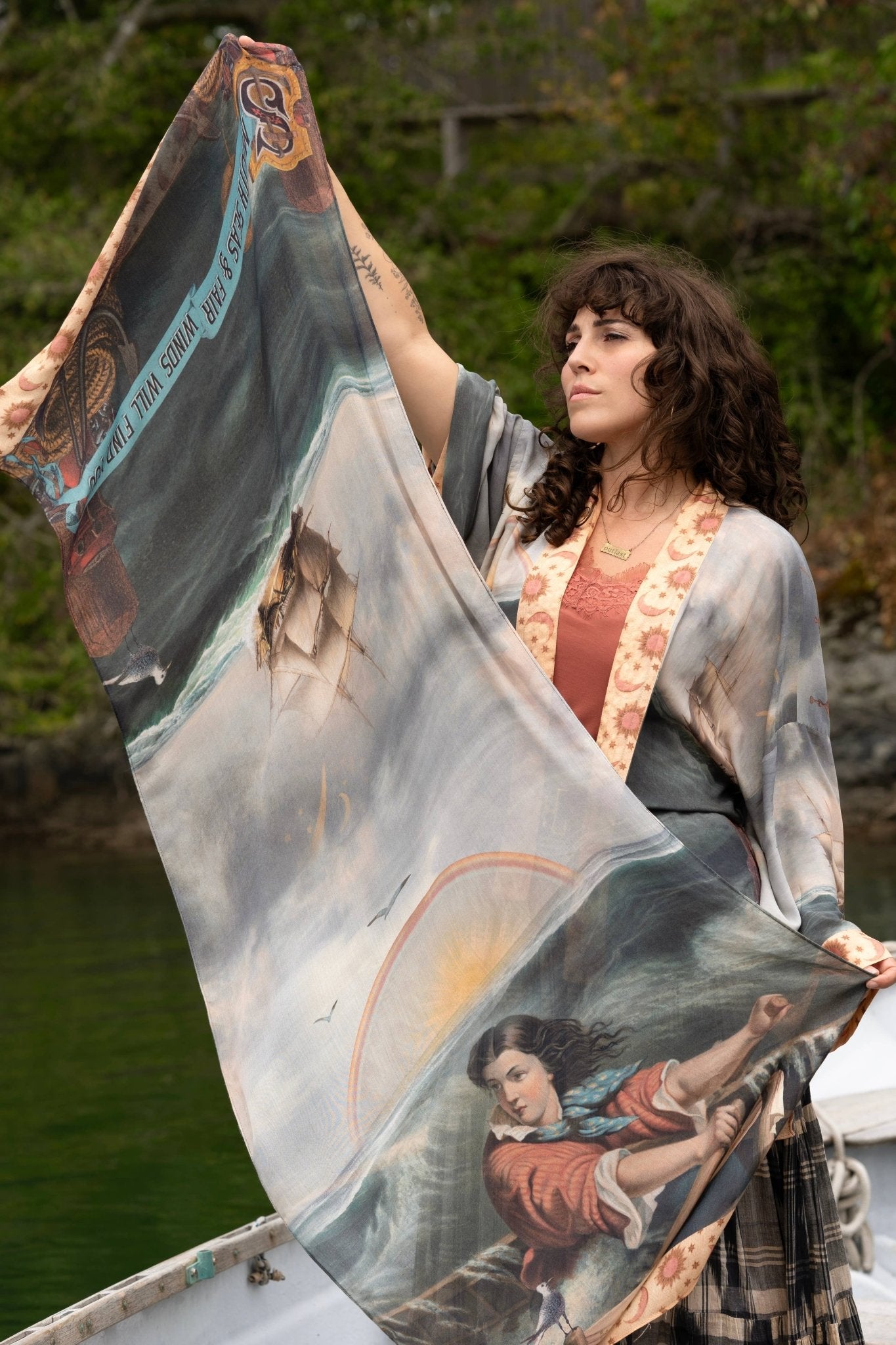 Hold Fast Scarf with Boat, Sun, Moon & Rainbow - ivyandlavyboutique Market of Stars
