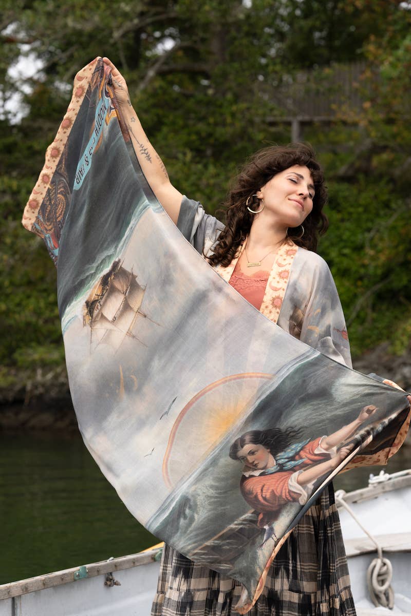 Hold Fast Scarf with Boat, Sun, Moon & Rainbow - ivyandlavyboutique Market of Stars
