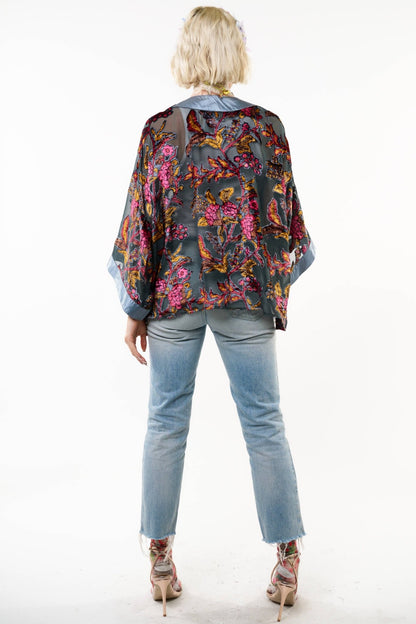 Holiday Jewels Burnout Velvet Kimono / Topper : Charcoal / One Size - ivyandlavyboutique Aratta